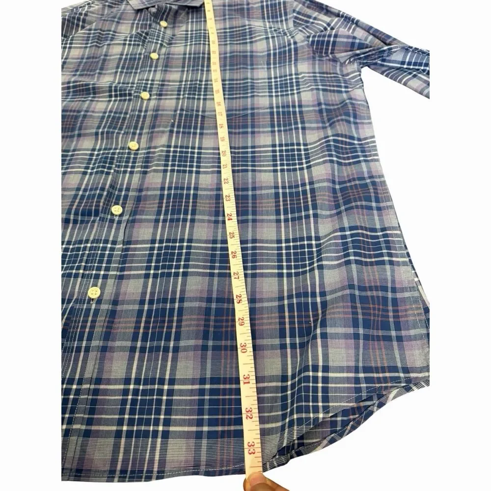 Banana Republic Mens XL Slim Fit Blue Purple Plaid Button Down Shirt 100% Cotton